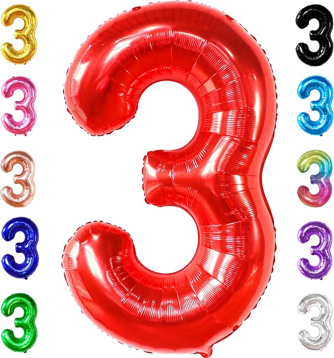 KatchOn, Giant Red Number 3 Balloon - 40 Inch | Red Foil Number 3 Balloon For 3rd Happy Birthday Decorations | Number Three Balloon For Anniversary Decorations | Birthday Party Decoration