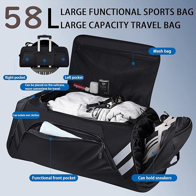 WOLFILIST Gym Bags for Men/Women, 58L Large Sports Travel Duffel Bag with Shoes Compartment & Wet Pocket, Gym Workout Backpack, Weekender Bag Overnight Backpack for Travel