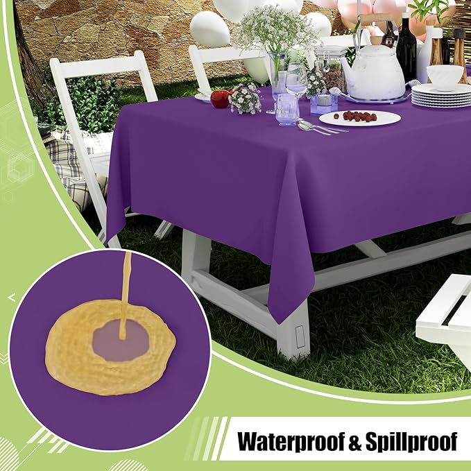 Smiry Disposable Table Cloth - 15 Pack, 54 x 108 Inch Waterproof Rectangle Tablecloths for Parties, Decorative Plastic Table Cover, Leakproof & Sturdy, Purple