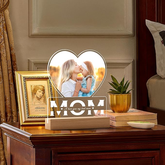 Personalized Mothers Day Gifts for Mom from Daughter and Son, Custom Picture Frames with Photos, Customized Photo Frame with Night Light, Personalized Birthday Gifts for Mom