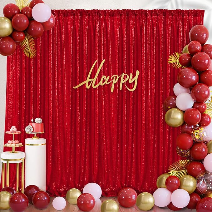 B-COOL 4 Panels 2ftx8ft Red Valentines Backdrop Sequin Backdrop Curtain Drapes Fabric for Ceremony Wedding Holiday Birthday Party Photography Decorations