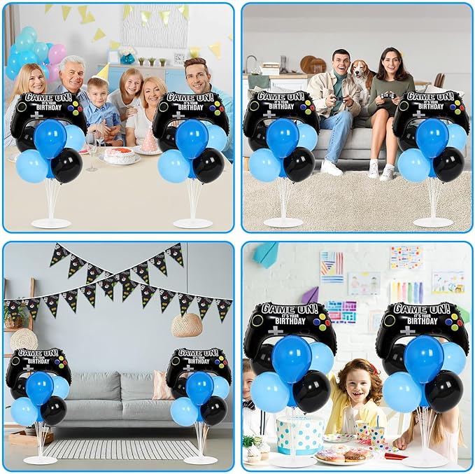 Video Game Birthday Party Balloons Stand Kit 2 Sets with 2 Game Handle Foil Balloons Black Blue Balloon Centerpiece for Tables for Boy Girl Gamer Gaming Night Birthday Baby Shower Party Decoration
