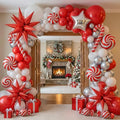 Christmas Party Decorations with Red White Silver Balloon Garland Arch Kit & small Star Candy Cane foil Balloons for 2026 Winter wonderland baby shower Xmas friendsmas new years eve Party Decorations