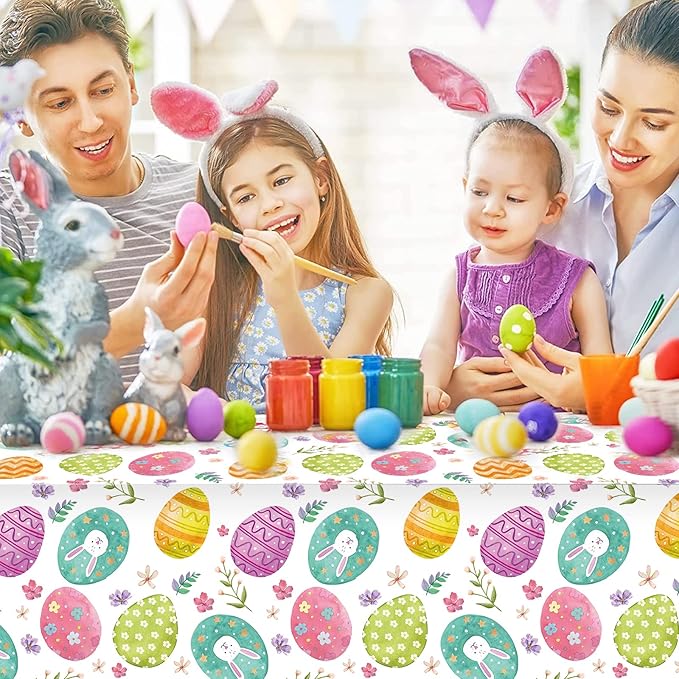 Ragnhild 3 Pack Easter Tablecloth Party Decorations, Easter Eggs Bunny Plastic Tablecloth Table Decor, Watercolor Spring Disposable Rectangle Table Cover for Home, Kitchen, Dining Room, 54 x 108 Inch