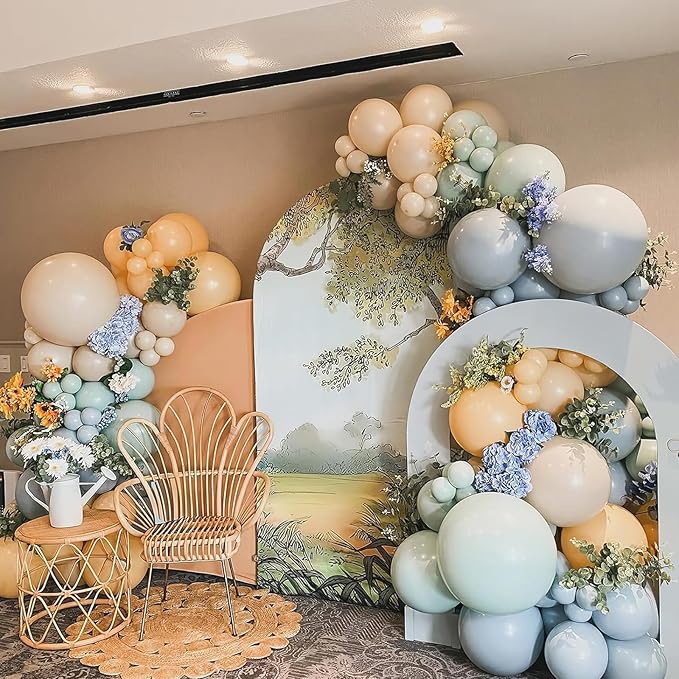 Sage Green Dusty Blue Yellow Balloon Garland 126 Pcs Slate Blue Olive Green Yellow Sand White Cream Party Latex Balloons Arch Kit for Bridal Birthday Wild Party Deocration