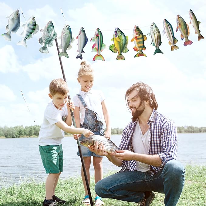 Hooqict Gone Fishing Hanging Banner Garland Fish Birthday Party Banner for Happy Birthday Decorations Fishing Theme Party Supplies Under The Sea Baby Shower Fathers Day Decorations