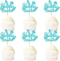 Ercadio 24Pcs Happy Easter Cupcake Toppers Glitter Blue Happy Easter Bunny Ears Cupcake Picks for Easter Day Theme Baby Shower Easter Birthday Party Cupcake Decorations