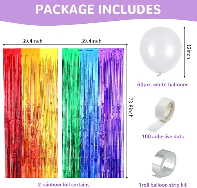 Rainbow Party Backdrop Balloon Arch Kit - Cloud Birthday Photo Props Booth Backdrops, Balloon Garland, Fringe Curtains for Wedding, Baby Shower Decor, Photography Supplies