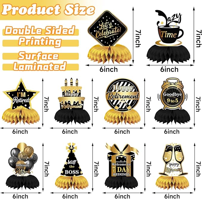 10 Pcs Retirement Party Decorations, Retirement Party Supplies Retirement Table Decorations Black and Gold Retirement Decorations for Men and Women Party