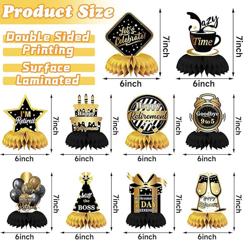 10 Pcs Retirement Party Decorations, Retirement Party Supplies Retirement Table Decorations Black and Gold Retirement Decorations for Men and Women Party
