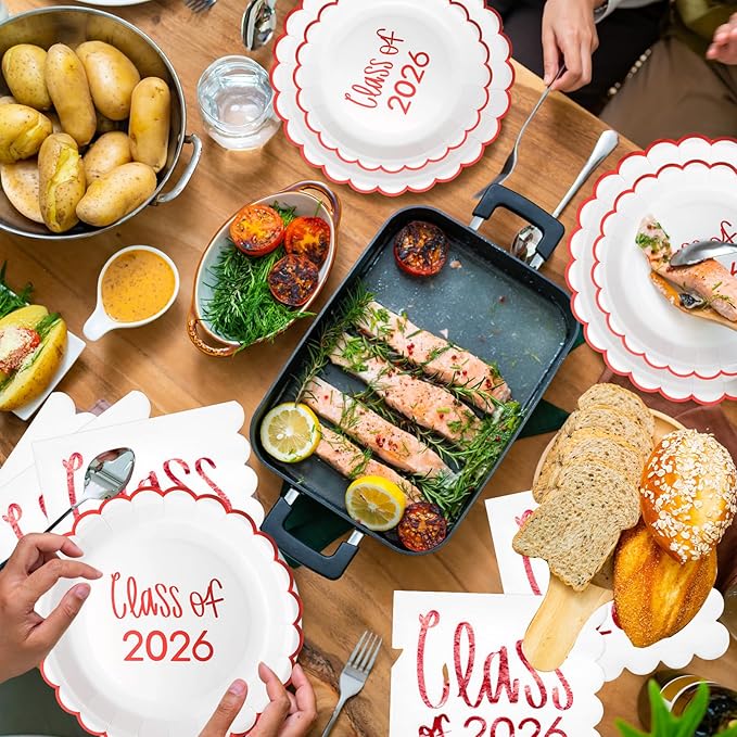 Class of 2026 Graduation Party Supplies, 175 Pcs Congrats Grad Paper Plates Napkins and Cups Cutlery Disposable Tableware Set for College High School Congrats Decorations, Serves 25(Red)