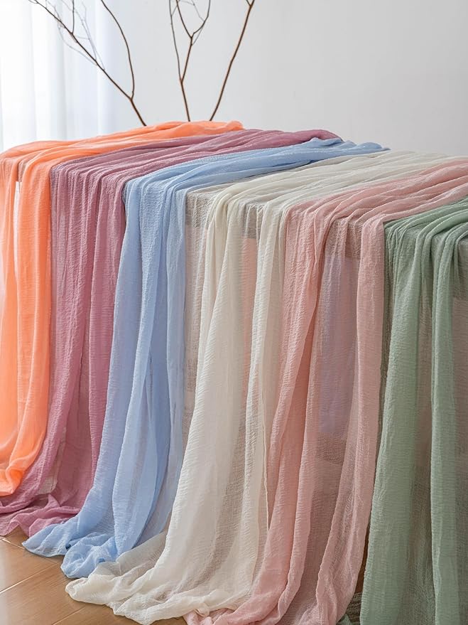 Keketoarrange 3pcs Ivory Gauze Rustic Cheesecloth Table Runner 120 Inch 10 FT for Wedding Baby Shower Bridal Shower Birthday Engagement Garden Outdoor Party Long Sheer Boho Decorations