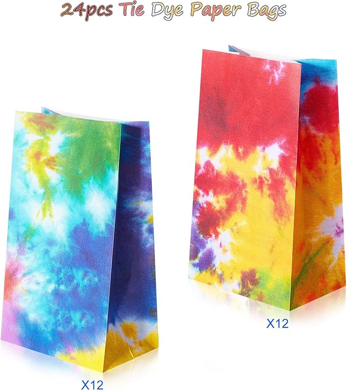 Zonon 24 Pcs Tie Dye Paper Bags Camouflage Treat/Goody Retro Gift Bags Colorful Tie Dye Paper Accessories Party Favor Decoration Supplies for Birthday (Classic Style)