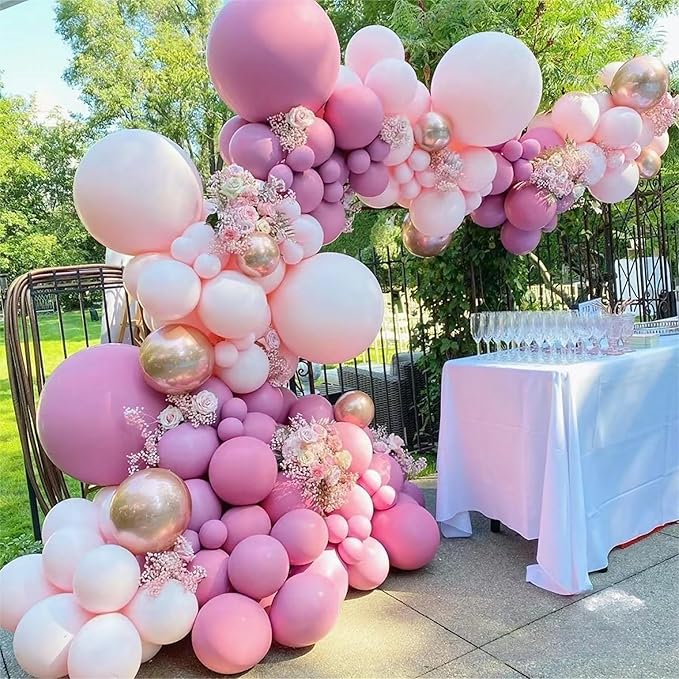 Retro Rose Baby Pink Champagne White Sand Balloons Garland Arch Kit, 146Pcs Latex Balloons Different Sizes 18 12 10 5 Inch for Party Decorations, Wedding Backdrop, Birthday, Graduation