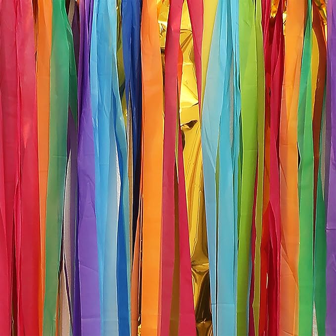 PapaKit 5ft Extra Large Colorful Streamer Fringe Party Backdrop 5ft | Ready to Hang | Vibrant Festive Rain Curtains for Birthday, Fiesta Party Decorations, High-Density Photo Booth Background