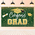 Graduation Party Decorations - Green Gold Congrats Grad Class of 2026 Backdrop Banner Large Sign Wall Decorations Photography Background Party Supplies for 2026 Graduation Party Decorations