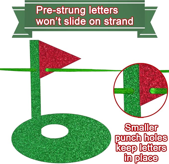 Pre-Strung Golf Happy Birthday Banner, NO-DIY Golf Sports Theme Party Decorations for Kids and Adults, Green