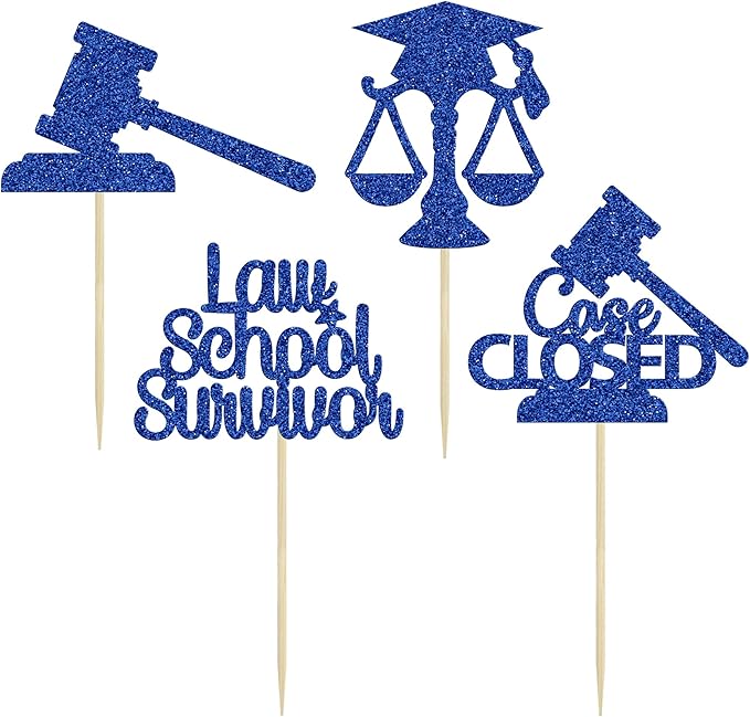 Gyufise 24Pcs 2026 Lawyer Graduation Cupcake Toppers Blue Glitter Class Of 2026 Lawyer Grad Cake Toppers Cap Diploma Case Closed Cupcake Picks 2026 Graduation Theme Party Cake Decorations Supplies