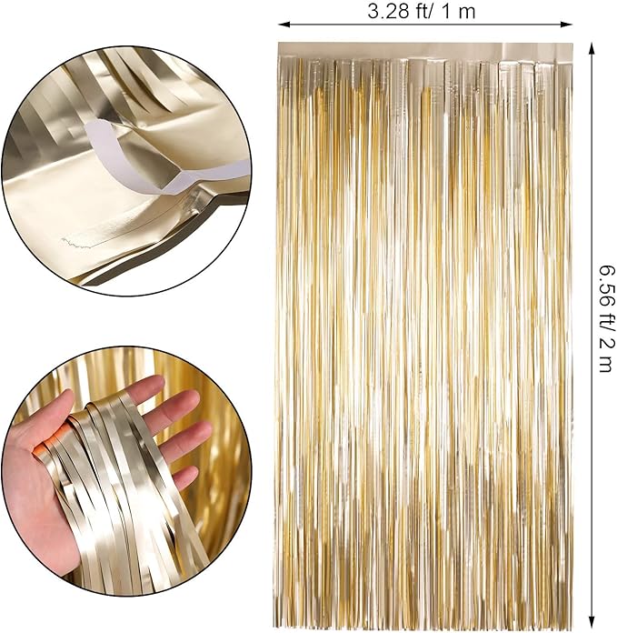 Sumind 4 Packs Metallic Tinsel Foil Curtains Backdrop Door Fringe Curtains Photo Booth Backdrops for Christmas New Year Wedding Graduation Birthday Disco Party Favor Decorations