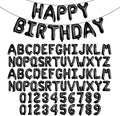 [85 PCS] 16" Black Letter Number Balloons, Happy Birthday & 2 Sets of A-Z 0-9, Foil Mylar Aluminum Hanging Alphabet for Graduation New Year eve Birthday Party Decorations