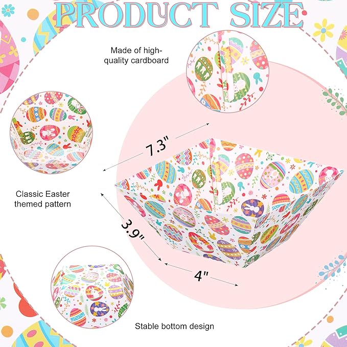 Marspark 24 Pcs Easter Party Supplies Holiday Paper Popcorn Boxes Easter Tray Colorful Egg Cookie Boxes Spring Bowl Bunny Snack Cups Flower Rabbit Party Supplies for Birthday Baby Shower Wedding