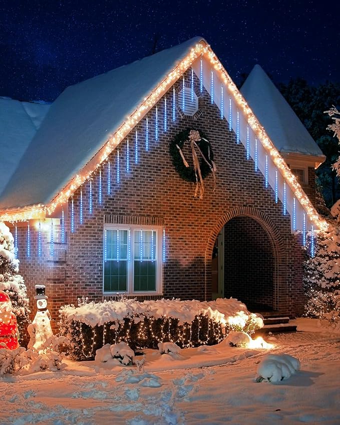 iBaycon 20 Tubes 640 LED Meteor Shower Rain Lights, 15.7 inches Cascading Icicle Lights Waterproof Outdoor, Connectable Falling Raindrop Light with Timer for Holiday Party Christmas Decorations