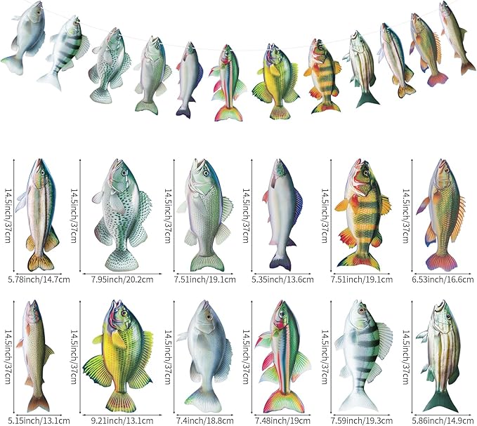 Hooqict Gone Fishing Hanging Banner Garland Fish Birthday Party Banner for Happy Birthday Decorations Fishing Theme Party Supplies Under The Sea Baby Shower Fathers Day Decorations