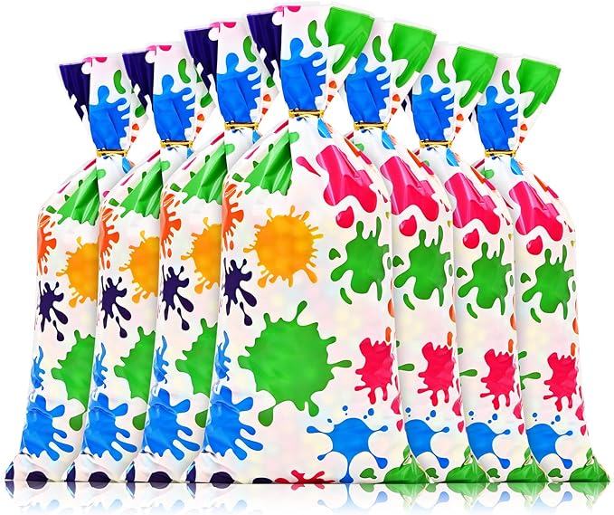 Lecpeting 100 Pcs Artist Paint Treat Bags Colorful Paint Splatter Print Cellophane Candy Bags Art Painting Party Favor with Twist Ties for Artist Painting Theme Birthday Party Supplies