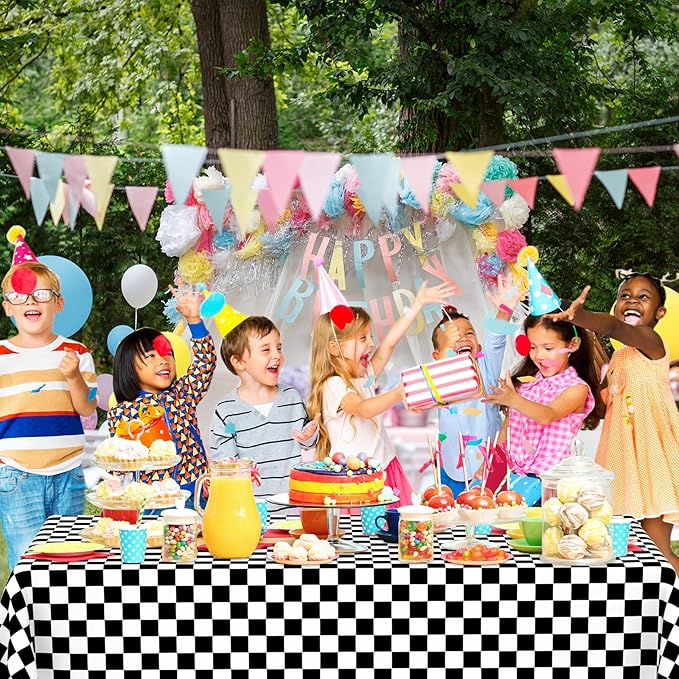 3 Pack Black and White Gingham Tablecloth Rectangular Buffalo Checkered Tablecloths Disposable Plastic Plaid Table Cover for Parties, Outdoor Picnic, Birthday, Wedding, Camping 54 × 108 Inch