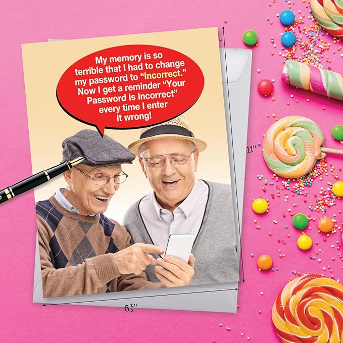 NobleWorks Oversize Funny Birthday Greeting Card From Us 8.5 x 11 Inch with Envelope (1 Card) Incorrect Password-Men J7955BDG-US