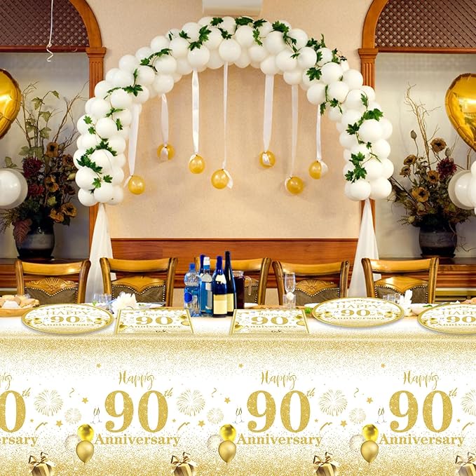 41PCS Golden Birthday Party Decorations 90th Party Tableware Set 1936 90th Theme Birthday Party Table Decoration Supplies Cheers to 90 Years Paper Plate Napkin Tablecloth for Party Anniversary