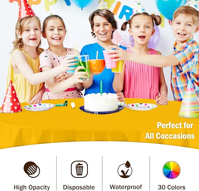 Exquisite Party Solids 6-Pack Premium Plastic Tablecloth 84in. Round Plastic Table Cover - Yellow