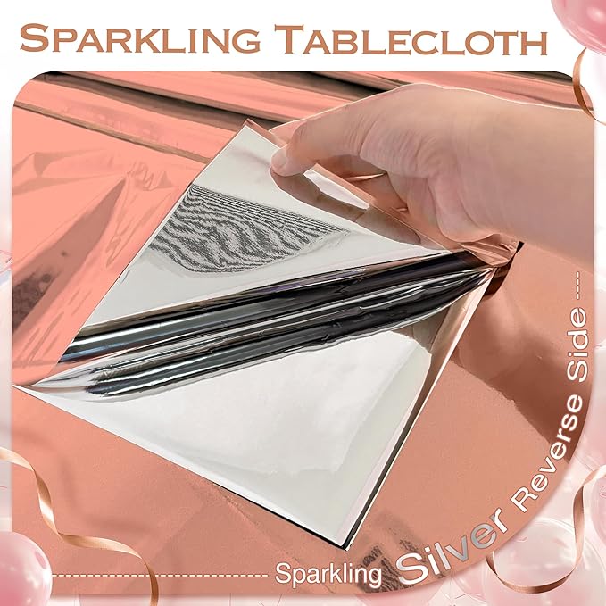 2pcs Rose Gold Foil Tablecloth 54*72inch Plastic Weddng Birthday Party Table Cloths Disposable Waterproof Table Cover for Elegant Event Anniversary Baby Shower Graduation Party Supplies