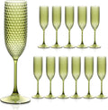 Plastic Champagne Flutes Champagne Glasses Unbreakable Wedding Toasting Glasses Reusable Diamond Wine Glasses Crystal Clear Party Wine Cups Vintage Drinking 5.5 OZ for Wedding (12, Green)