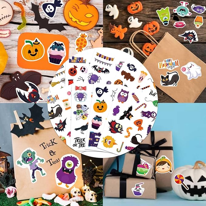 24 Sheets Halloween Stickers for Kids - Non-Repeating, Happy Halloween Cute Stickers for Goodie Bags & Party Favors
