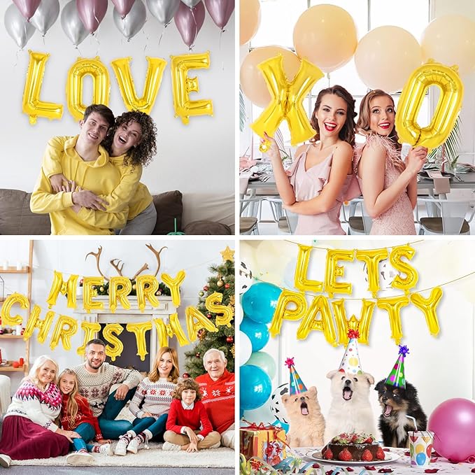 26 Pcs Gold Letter Balloons,16 Inch Foil Alphabet Letter Balloons,Letter A-Z Balloon Banner Custom Phrase Balloon for Birthday Party Wedding Anniversary Decoration (Gold 26pcs)