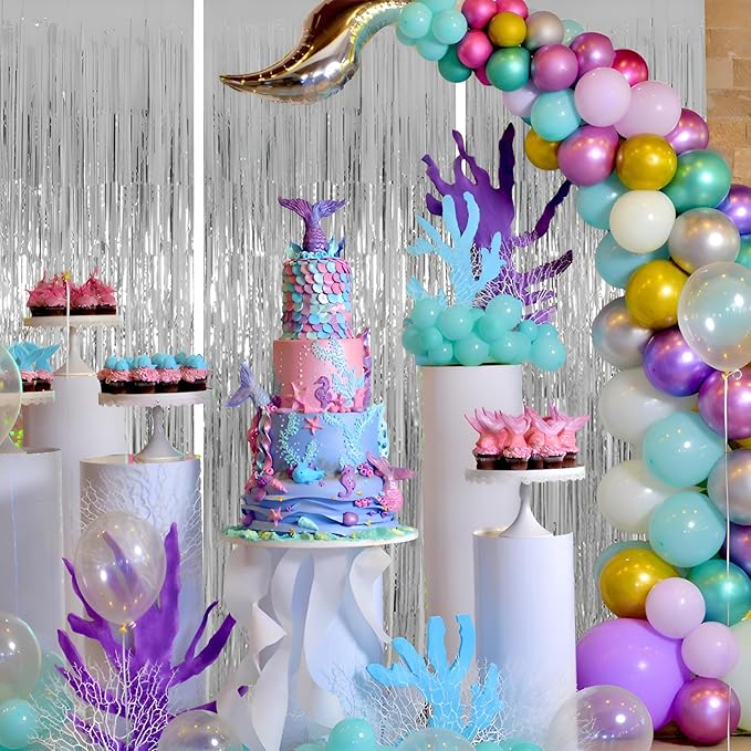 Valentines Day 3 Pack 3.3 * 8.3 ft Foil Curtain Metallic Tinsel Fringe Curtains Photo Booth Props Backdrop for Birthday Wedding Engagement Baby Shower Christmas Holiday Celebration Partyl,Silvery