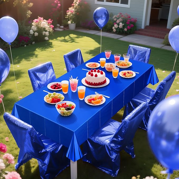 2 pcs Lake Blue Tablecloth Plastic -Stunning Metallic Matte Finish, 40" x 108" Baby Shower Blue Table Cloth, Perfect for Christmas Winter Birthday Party Wedding Grad Decorations