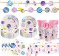 142PCS Space Theme Party Supplies For Girl, Birthday Paper Plates First Trip Around The Sun Astronaut Planet Cake Plate Tableware Dinner Set for Boys Girls Birthday Shower Forks