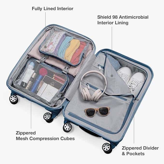 Traveler's Choice Pagosa Hardshell Expandable Luggage with Spinner Wheels, Slate Blue, 3-Piece Set (22/26/30)