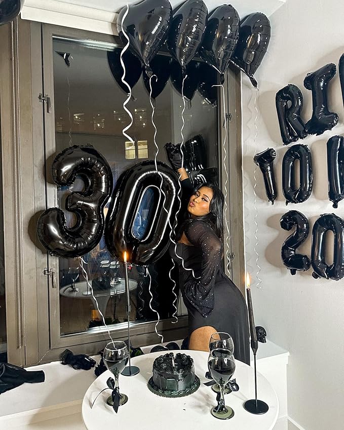 40 Balloon Number, Black Number 40th Birthday Balloons 40 Inch, 40 Years Old Black Birthday Decorations for Men Women, 40th Anniversary Decorations
