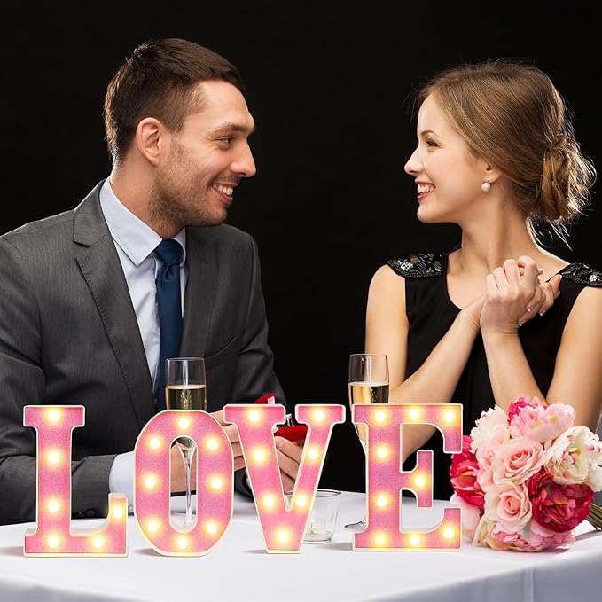 3 Pcs LED Marquee Light Up Letters Black Boo Sign Halloween Decorations Indoor Boo Halloween Lights for Home Kitchen Tabletop Fireplace Party Decoration (Pink Love)
