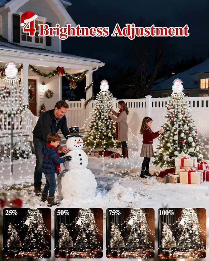 Christmas Waterfall Outdoor String Lights, Christmas Tree Lights with Topper 335 LED 11.48ft 9 Strands, 8 Lighting Modes Holiday New Year Decoration Lights for Wedding Yard Party Home Indoor Decor