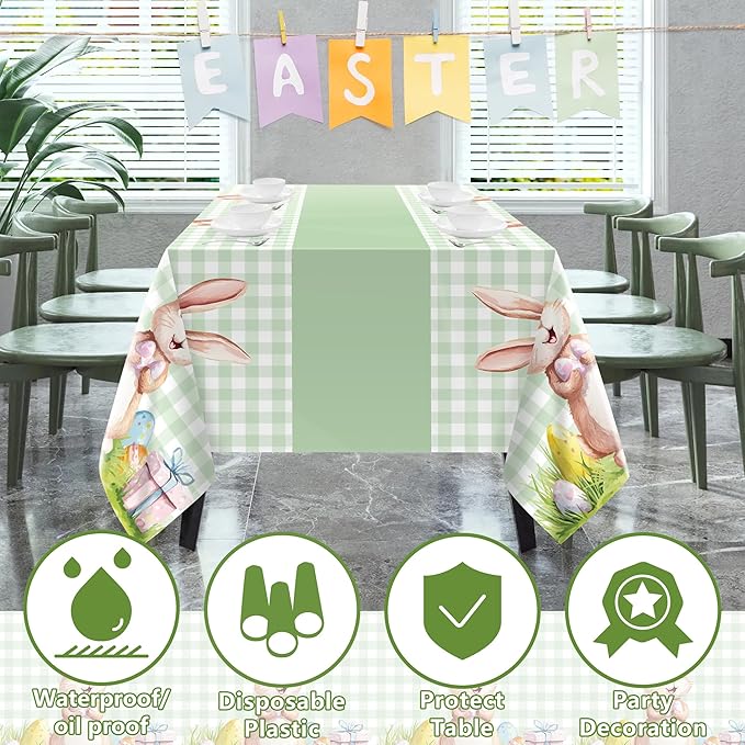 OHOME 2 Pack Easter Decorations - Disposable Plastic Tablecloth for Indoor Outdoor | Easter Party Decorations Favors Supplies for Table Decor Backdrop Banner
