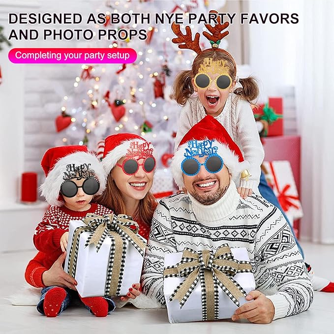 Happy New Year Metallic Glasses Shiny 2026 Party Eyeglasses for Adults & Kids Fun NYE Accessories & Photo Booth Props