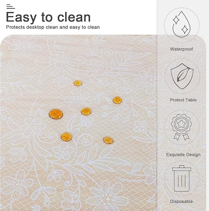 Mulbozy 2 Pcs Plastic Lace Tablecloth, Disposable White Transparent Table Cloth, 54 X 108 Inch Lace Tablecover Rectangular for Wedding Party, Bridal Shower, Baby Shower Reception Table Decoration