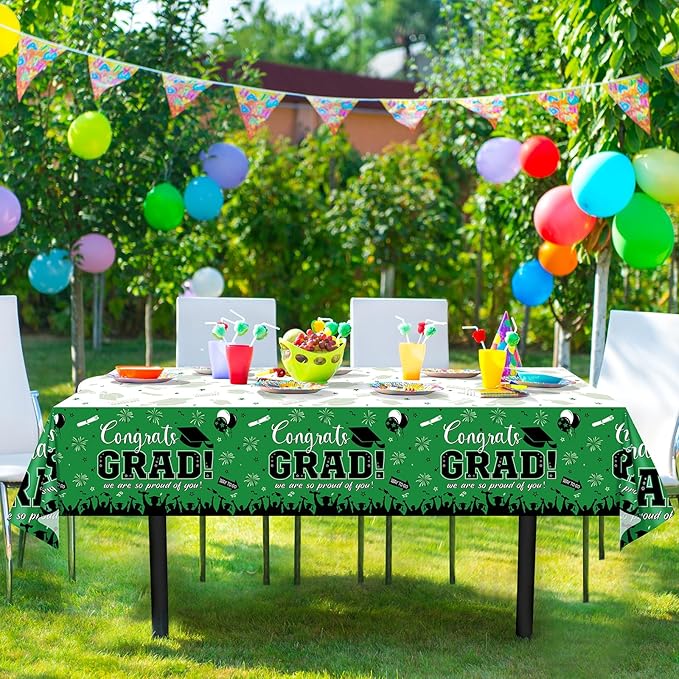 12Pack Graduation Tablecloth Party Decorations, Class of 2026 Congrats Grad Plastic Tablecover Party Supplies, Green Rectangle Graduation Table Decorations for College High School Party, 54 x 108 Inch