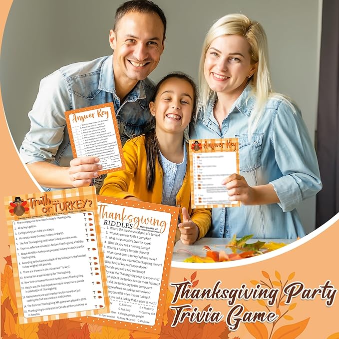 COCHIE 30 Players Thanksgiving Games for Family Party Adults Office Large Groups, Truth or Turkey Games, Autumn Riddles Game, Fall Classroom Activities with Answer Key (Thanksgiving C)