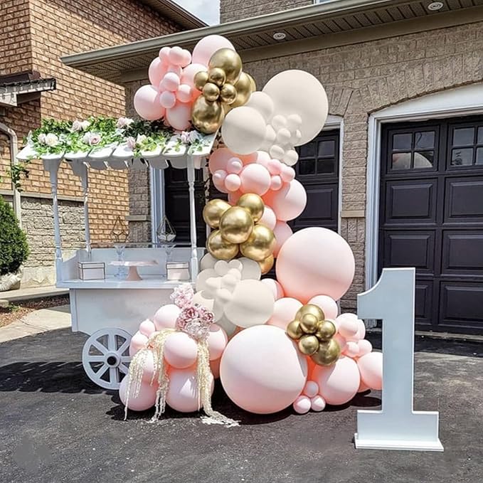 Pink Beige Gold Balloon Garland Arch Kit, 109 Pieces Blush Pastel Pink Peach Pink Gold Beige White Sand Latex Balloon Garland Kit for Girls Women Birthday Baby Bridal Shower Wedding Party Decorations