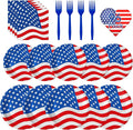 American Flag Patriotic Party Supplies - 4th of July Paper Plates, Napkins and Forks Set, Disposable Dinner Dessert Plates and Napkins for Memorial Day Independence Day Table Decorations, Serves 24